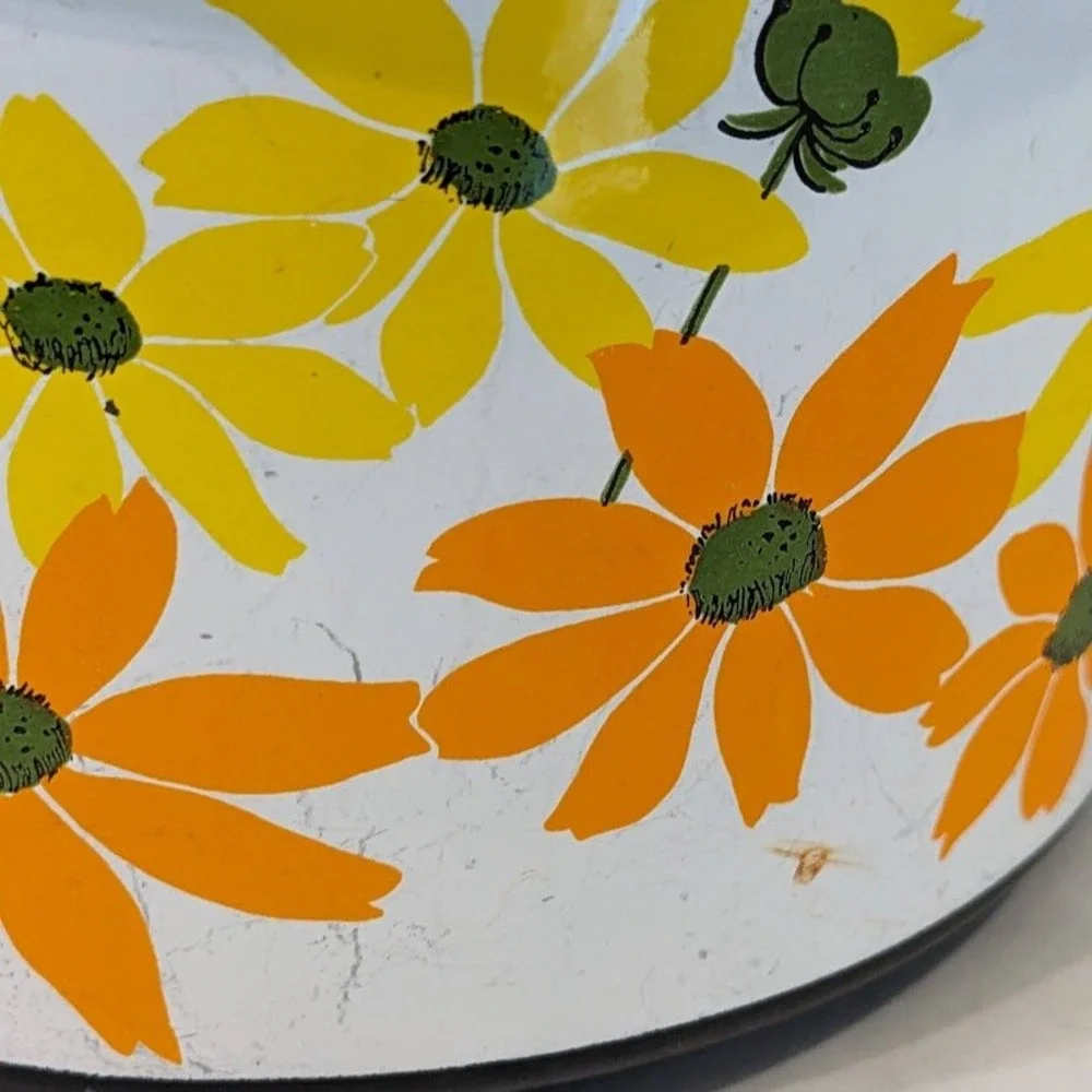 Vintage Ekco Country Garden Porcelain Clad Double Boiler Italy Daisy Floral 3pc